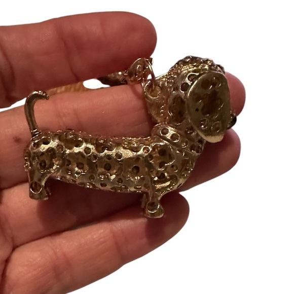 Dachshund Doxie Rhinestone Bag Charm Key Ring Champagne Color - Picture 5 of 5